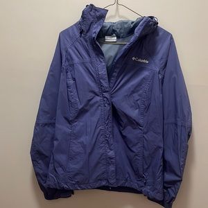 Blue Columbia rain jacket with hood, size medium